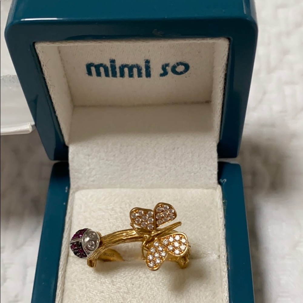 Mimi So Wonderland butterfly/ladybug twig ring 18k yellow gold